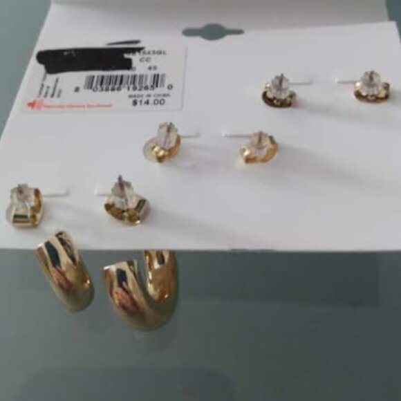 LC LAUREN CONRAD 3pc SET Gold Chunky/Ribbed/Double Hoop Earrings**NEW! - Picture 3 of 3